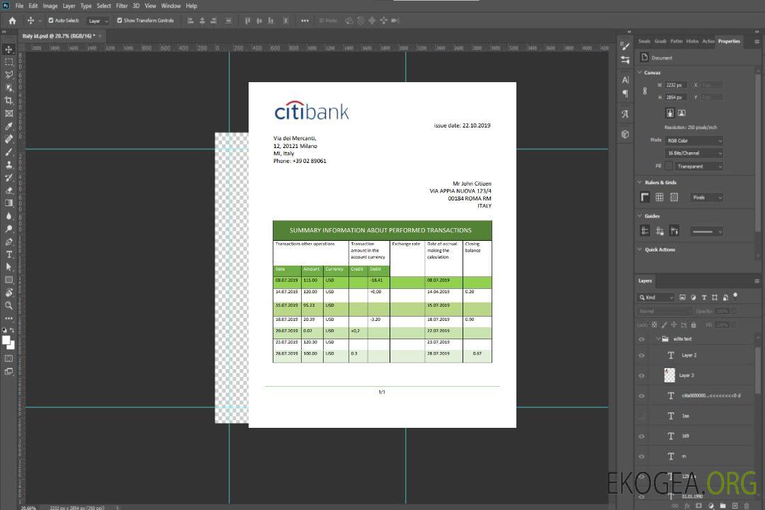 Déclaration de la Citibank italienne template